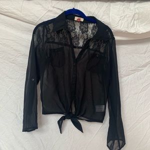 sheer cropped button up shirt